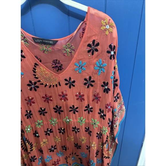 ZARA Woman Handmade Jeweled Embellished Maxi Dress Orange Yellow Size USA medium - Picture 4 of 16